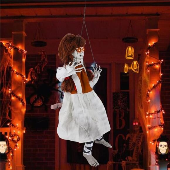 Amazon.com: Treewoll Halloween Hanging Ghost Props, 2.6FT H  Halloween Hanging Ghost Props, 2.6FT H Life-Sized Voice-Activated White Skirt